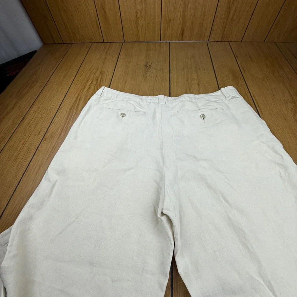 Tommy Bahama Mens 40x32 Cream Linen Silk Blend Relaxed Fit Trousers Pants